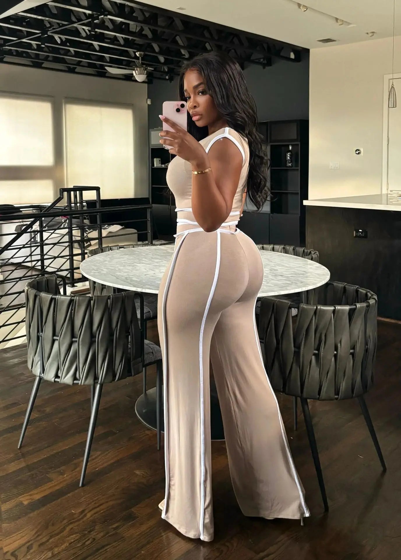 Pant Set Women Two Piece Sets Oblique Shoulder Short Sleeve Y2k Tops Wide Leg Long Pants High Tight Waist Elegant Streetwear - JN Fashion Fusion