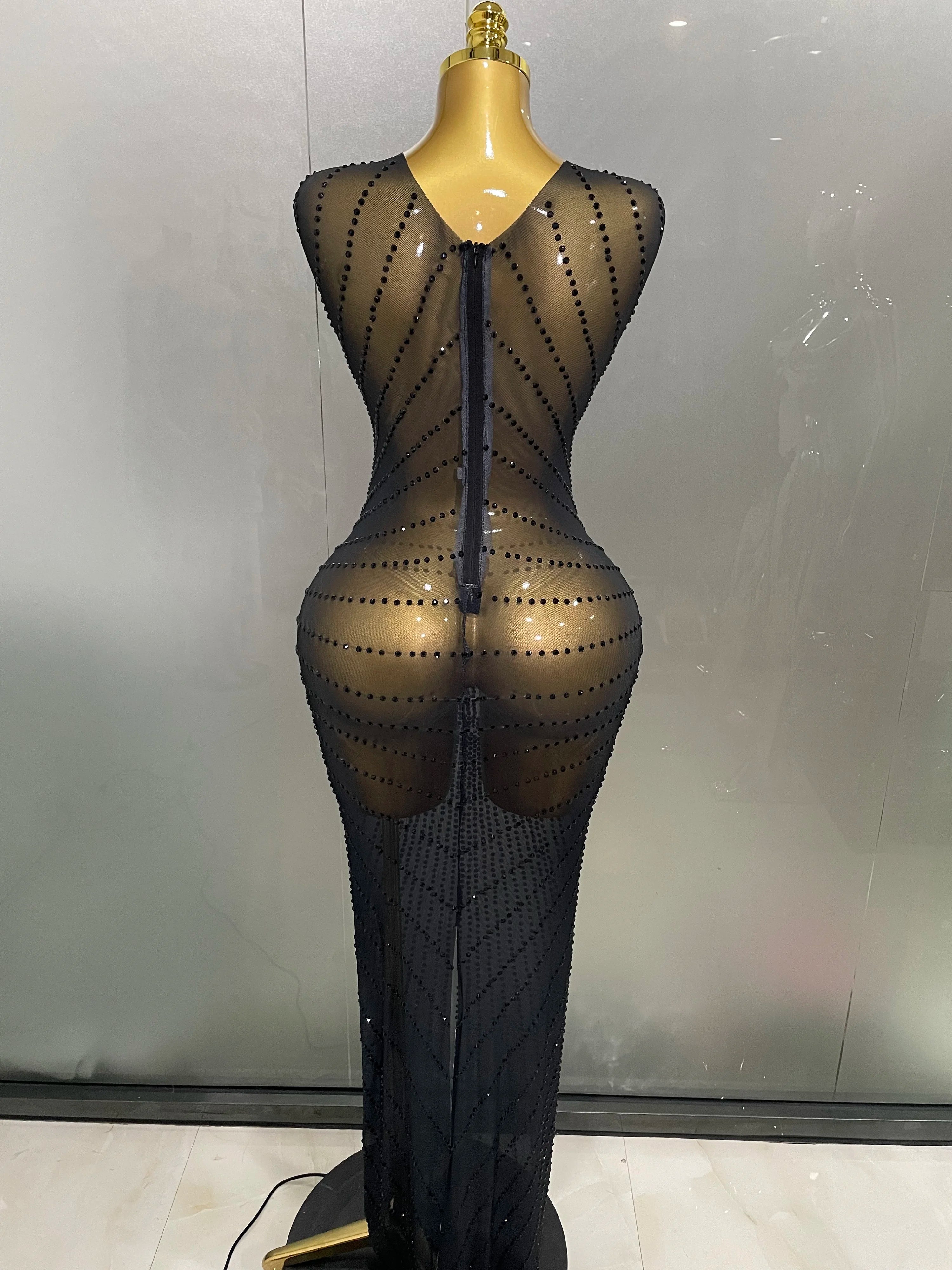 Sexy Sparkly Rhinestones Sleeveless Long Dress 2025 New Women Birthday Celebrate Evening Photo Shoot Stage Performance Costume - JN Fashion Fusion