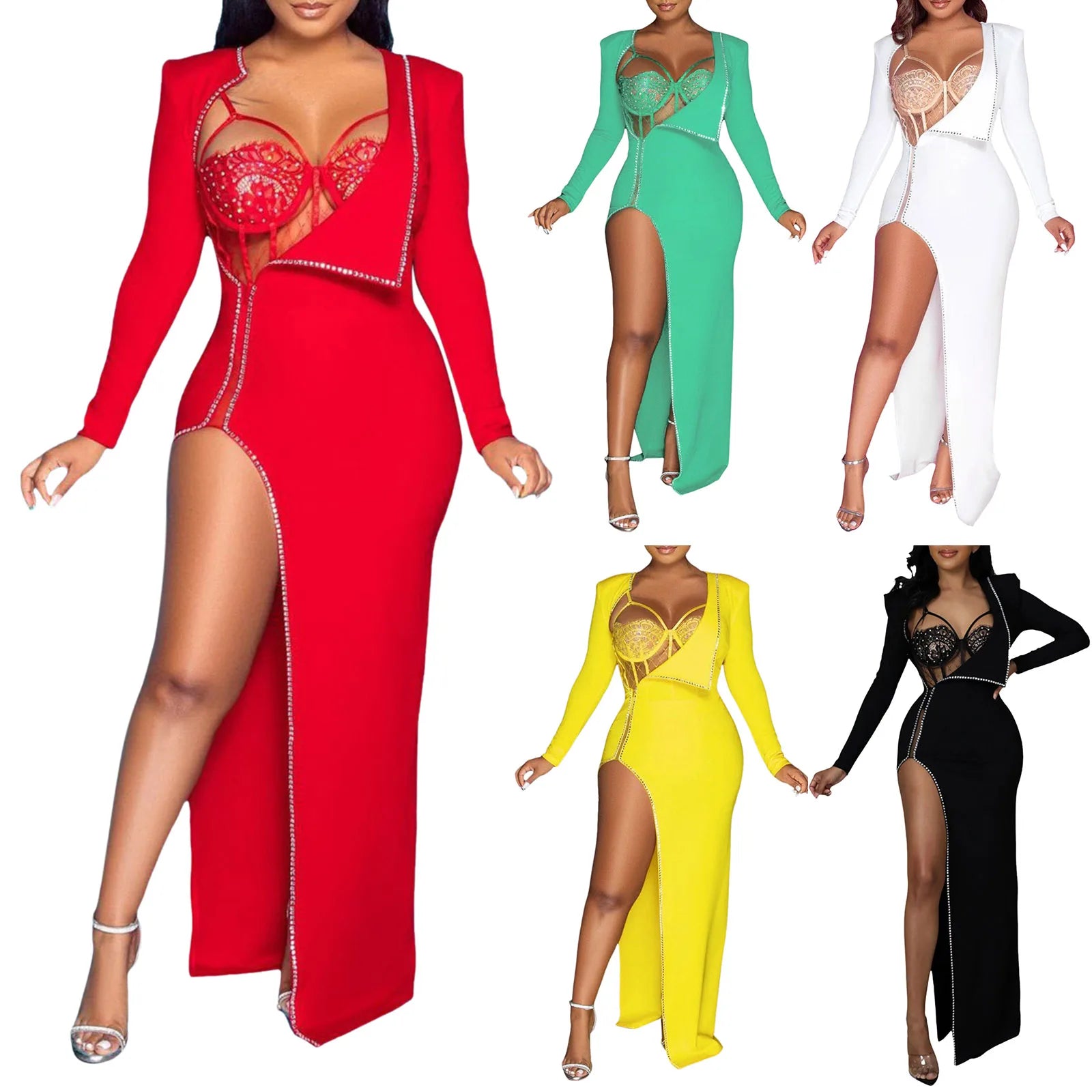 Sexy Women's High Slit Sequin Dress with Bra & Diamond Detailing - JN Fashion Fusion