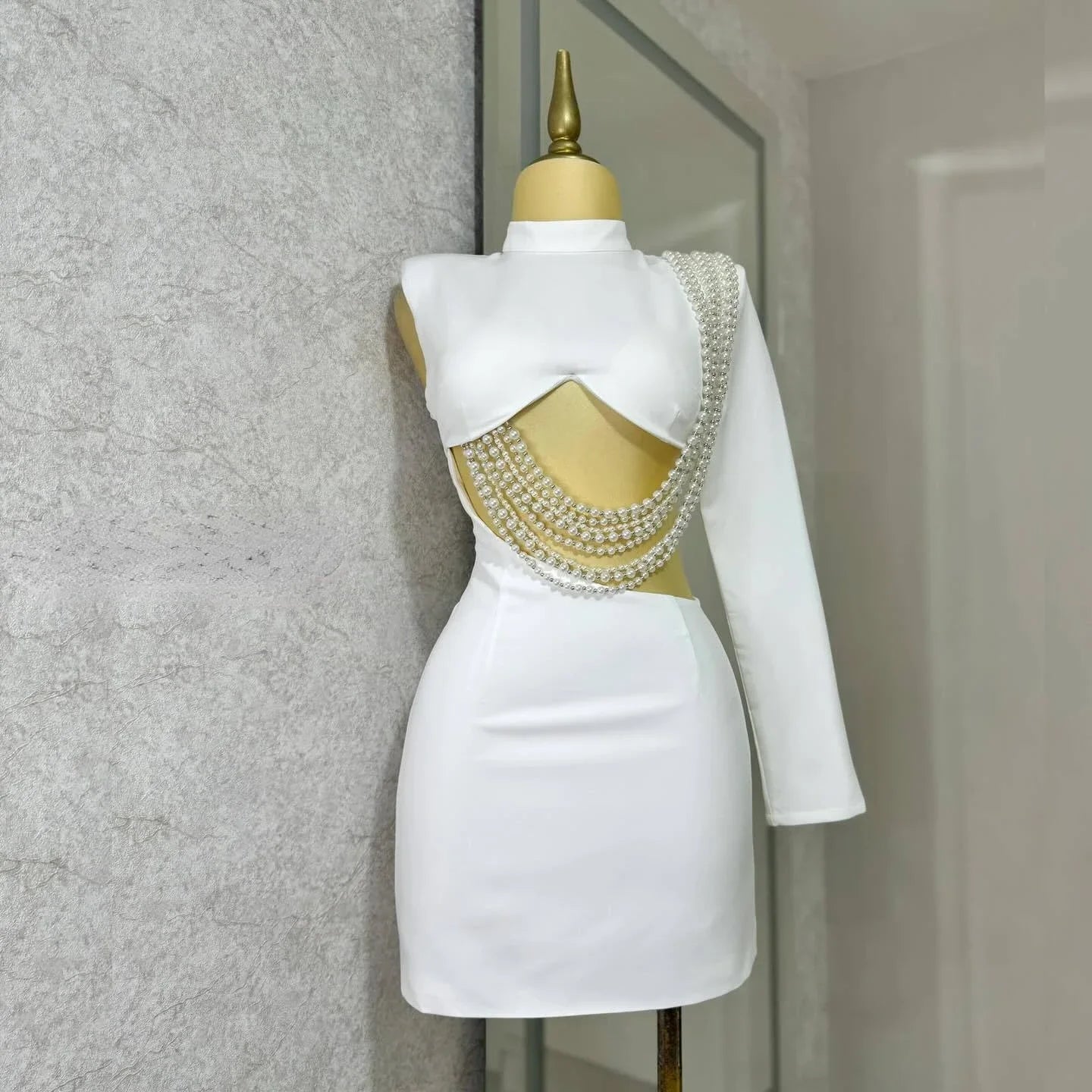 Women Full Sleeve Elegant O-neck Mini Dress 2025 Summer Pearl String Sexy Street Night Club Party Vestidos Dresses - JN Fashion Fusion