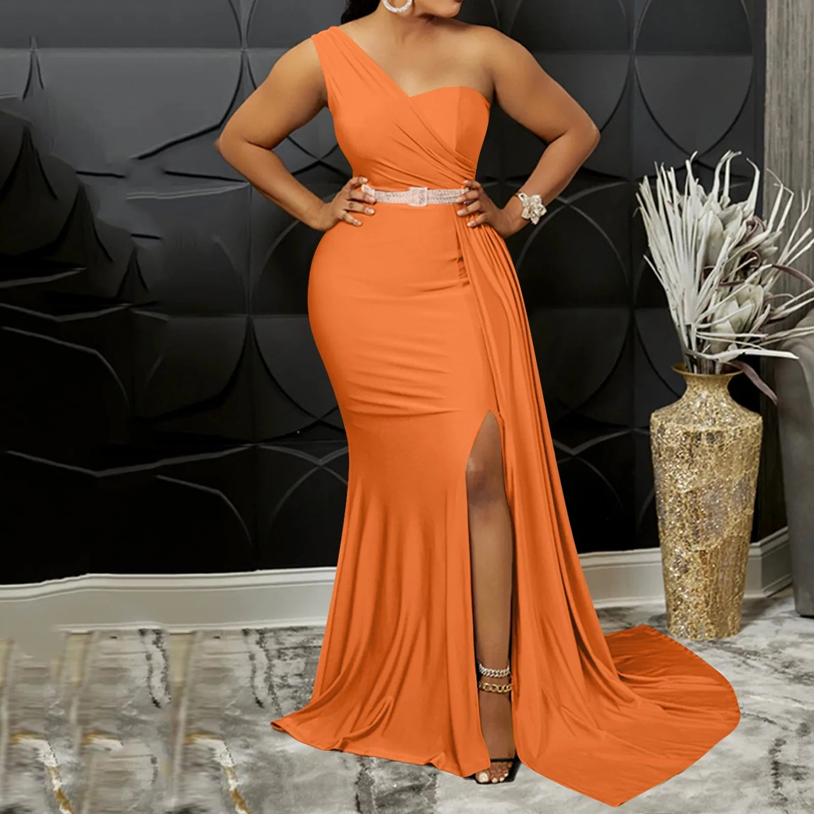 Yellow Women Sexy Bodycon Dresses Elegant One Shoulder Formal Party Event Evening Dress Female Side Slit African Gowns Vestidos - JN Fashion Fusion