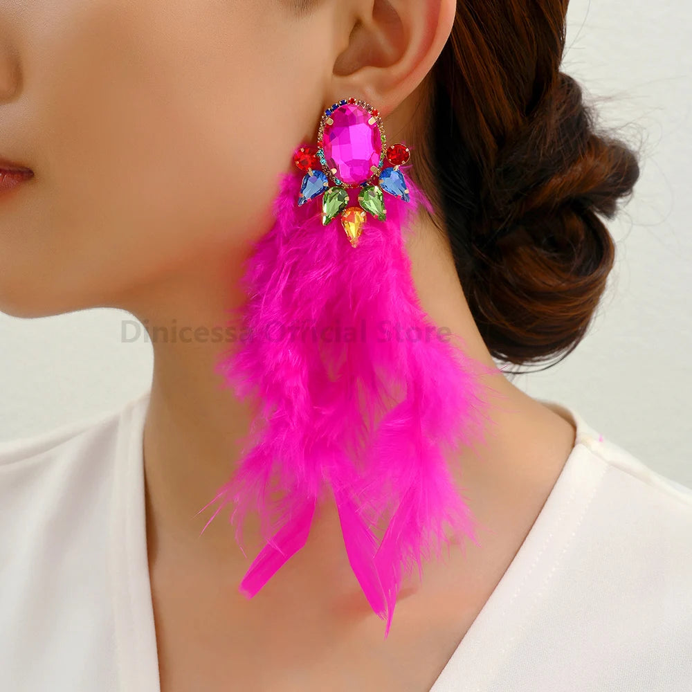Feather Tassel Charm Elegant Long Dangle Drop Earrings For Women Luxury Design Fairy Holiday Wedding Party Jewelry Accessories