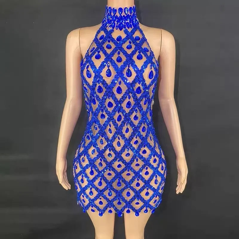 Short Dress Singer Show Performance Stage Wear Shiny Evening Celebrate Birthday Dress Sparkly Black Sequins Rhinestones - JN Fashion Fusion