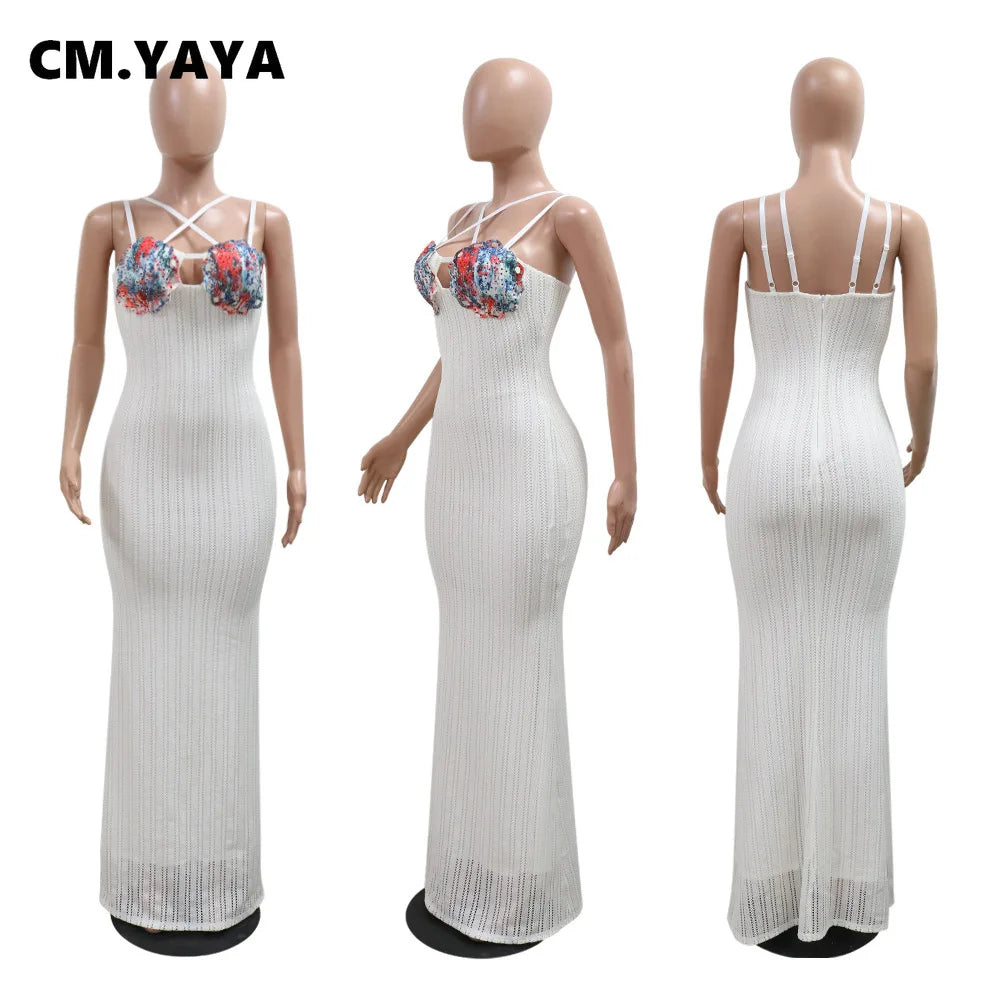 CM.YAYA Women Strapless Backless Printed Knitted Long Maxi Dress Bohemian Beach Holiday Evening Street Party Vestidos Dresses - JN Fashion Fusion