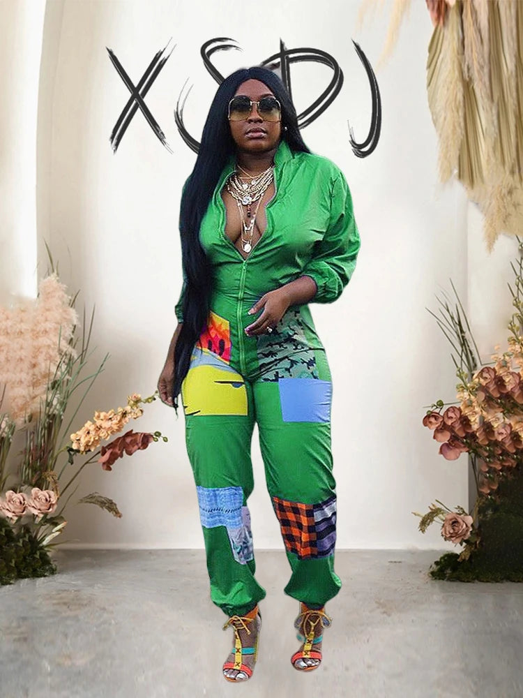 Sporty Jumpsuit Woman Spring Long Sleeve Plus Size Jumpsuits and Rompers Zipper in Front One Piece Outfit Streetwear Jumpsuits - JN Fashion Fusion