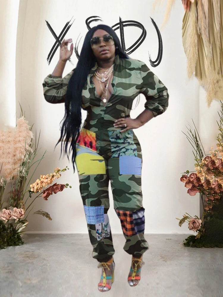 Sporty Jumpsuit Woman Spring Long Sleeve Plus Size Jumpsuits and Rompers Zipper in Front One Piece Outfit Streetwear Jumpsuits - JN Fashion Fusion