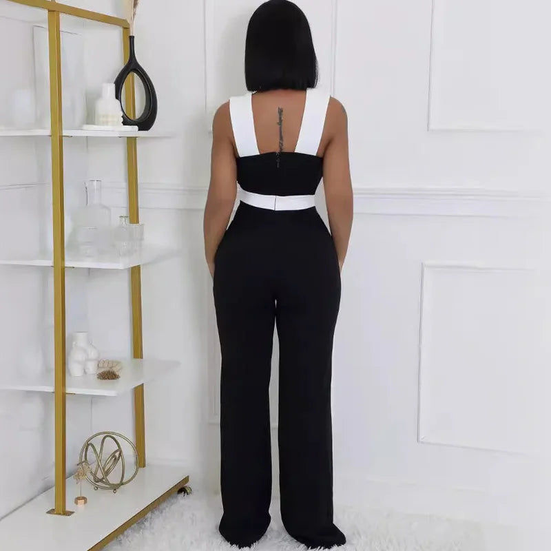 New Trendy Women Summer Jumpsuit Sexy Office Lady White Black Patchwork Hollow Out Jumpsuit - JN Fashion Fusion