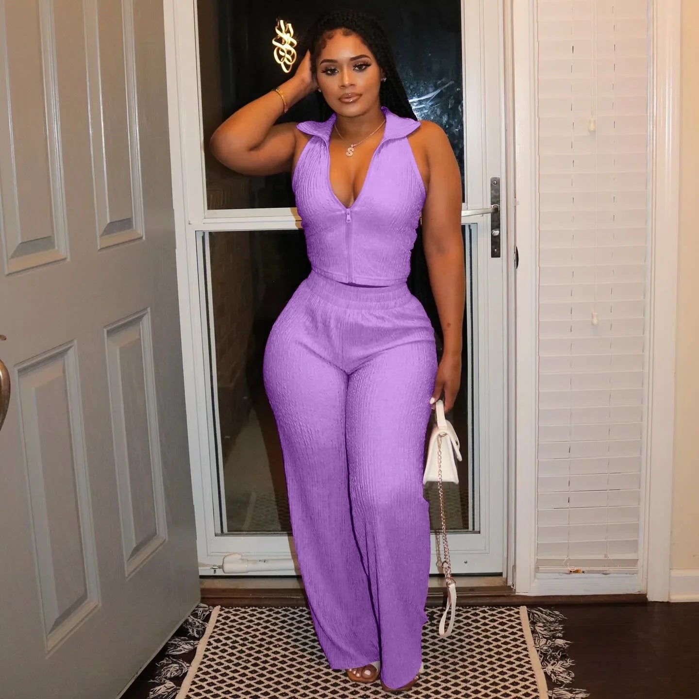 Women's Two-piece Lapel Sleeveless Top Pleated Casual Pants Set for Summer 2025 - JN Fashion Fusion