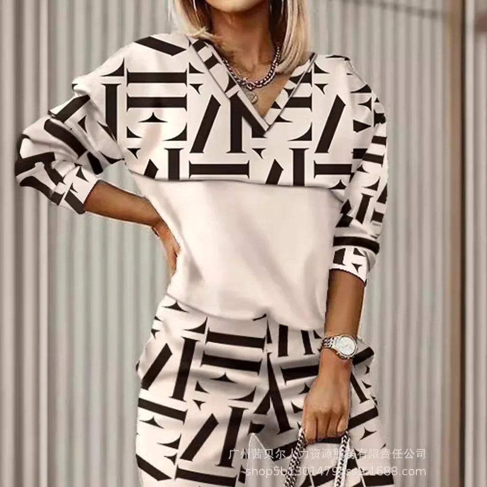 Mandylandy Printed Sweatshirts Top Sets Women Skinny Pencil Pants Sets Casual 2-Piece Sets Outfits Long Sleeve Pullovers Pant - JN Fashion Fusion