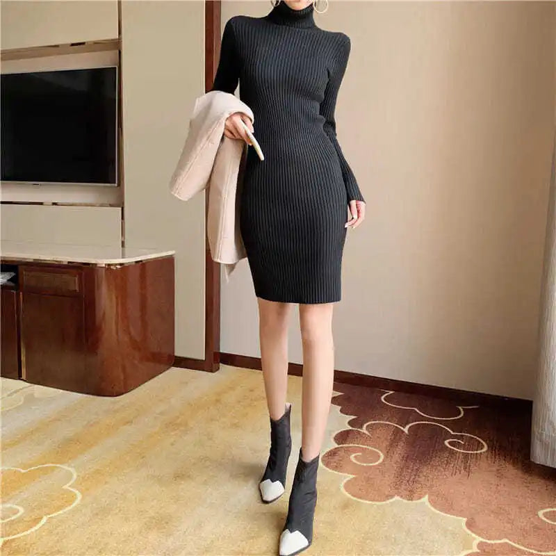 Black Sexy Women's Sweater Knitted Midi Dress Knit Dresses for Women Autumn Winter 2025 Bodycon Wrap Short Korean Fashion Mini - JN Fashion Fusion