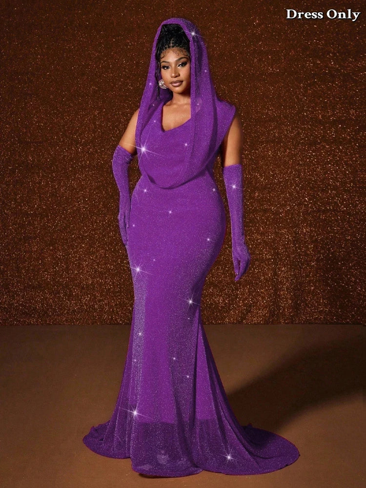 New sequined Hooded Sleeveless Maxi Dress Fishtail Hem Elegant Wedding Guest Dress Plus Size Women's Sexy Slim Dresses In Party