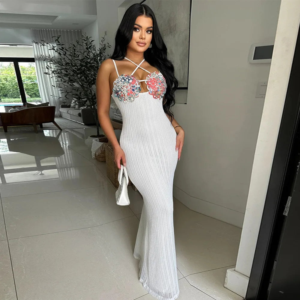 CM.YAYA Women Strapless Backless Printed Knitted Long Maxi Dress Bohemian Beach Holiday Evening Street Party Vestidos Dresses - JN Fashion Fusion