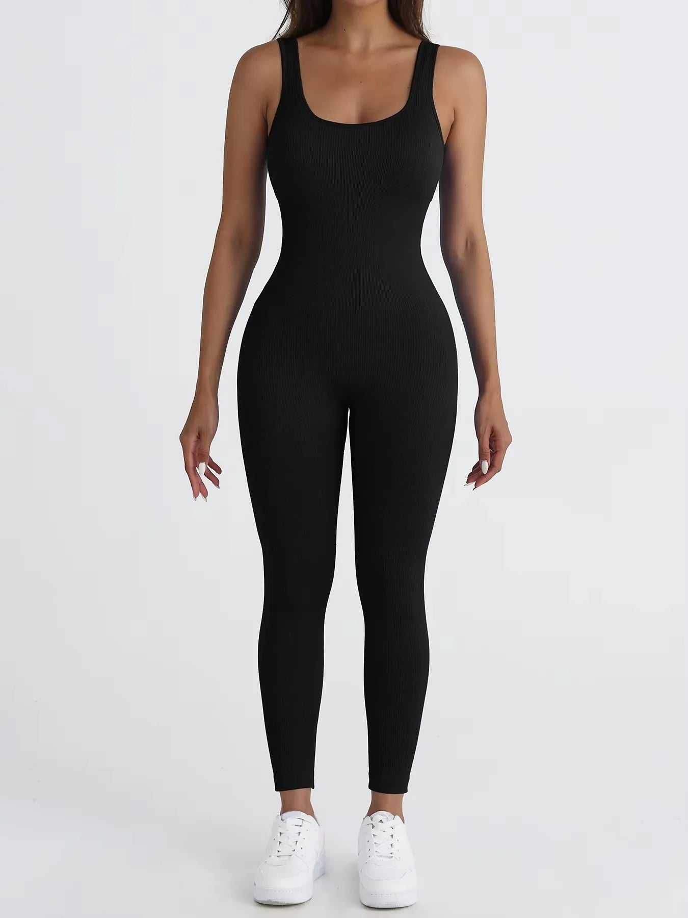 Women's shapewear jumpsuit slim fit square neck sleeveless summer jumpsuit ribbed yoga suit sports outdoor casual clothing - JN Fashion Fusion