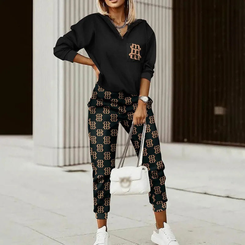 Mandylandy Printed Sweatshirts Top Sets Women Skinny Pencil Pants Sets Casual 2-Piece Sets Outfits Long Sleeve Pullovers Pant - JN Fashion Fusion
