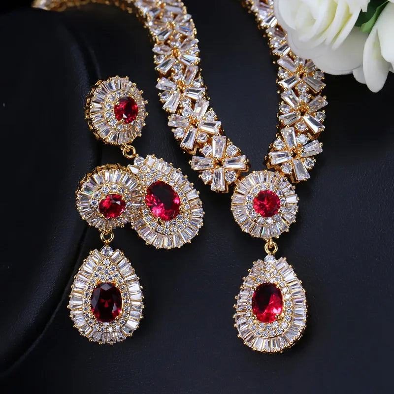 ThreeGraces Luxurious Blue Cubic Zirconia Stone Silver Color Large Bridal Wedding Earrings Necklace Jewelry Set for Women TZ775 - JN Fashion Fusion