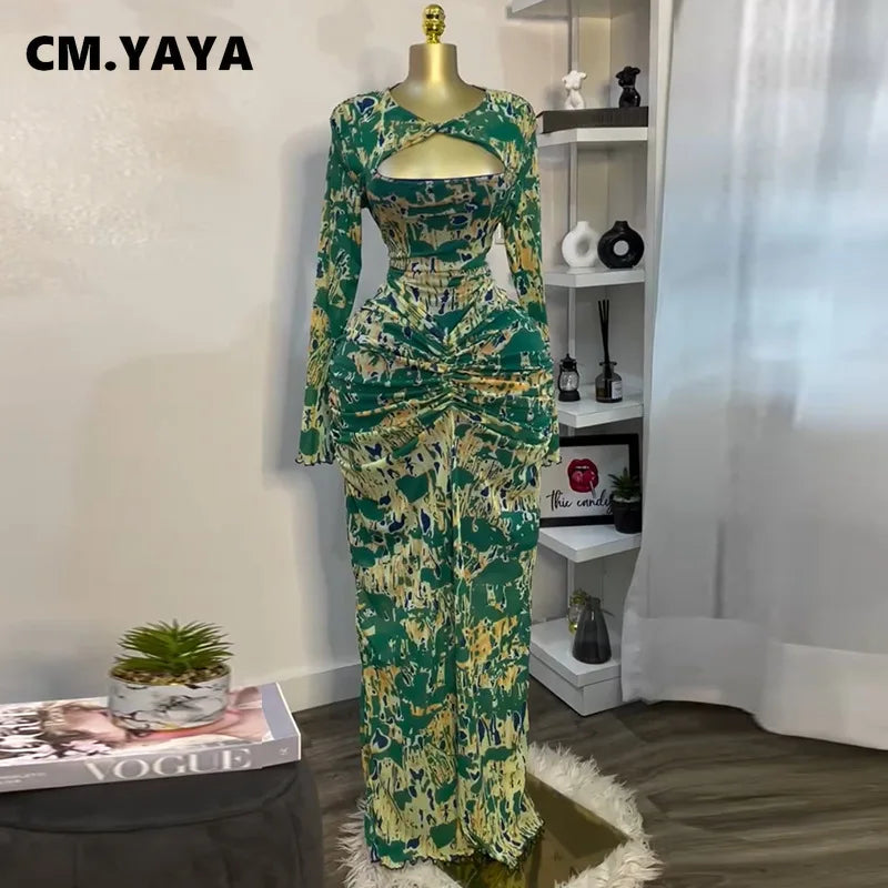CM.YAYA Women Draped V-neck Cutout Front Ruched Stacked Bodycon Midi Long Maxi Dress 2025 Night Club Party Vestidos Sexy Dresses - JN Fashion Fusion