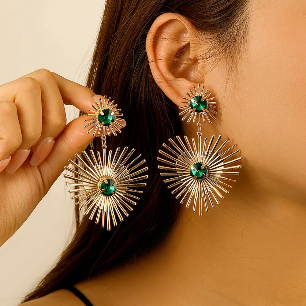 European American Style Personalized Rhinestone Light Luxury Earrings Women Versatile Exaggerated High-End Emerald Green Love - JN Fashion Fusion