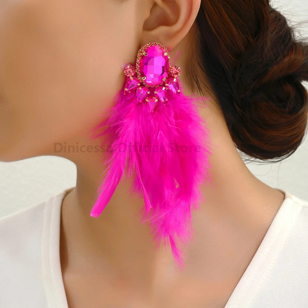Feather Tassel Charm Elegant Long Dangle Drop Earrings For Women Luxury Design Fairy Holiday Wedding Party Jewelry Accessories