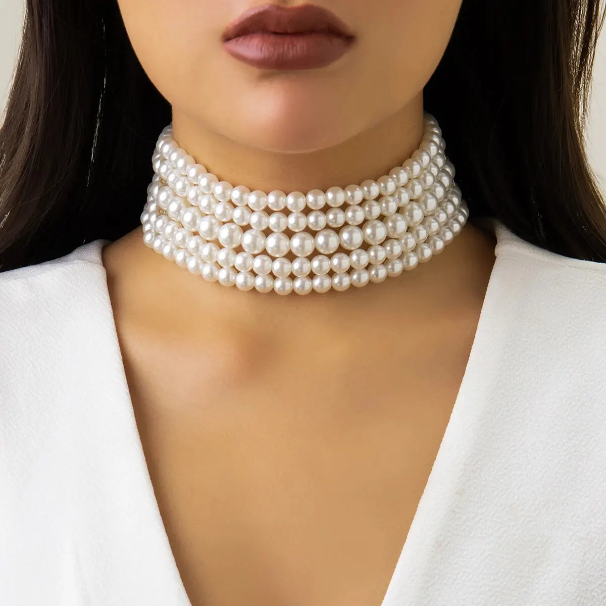 Vintage Imitation Pearl Multi-Layer Necklace Oval Beasds Choker Elegant Collar for Women's Chain Jewelry Accessories Party Gift - JN Fashion Fusion