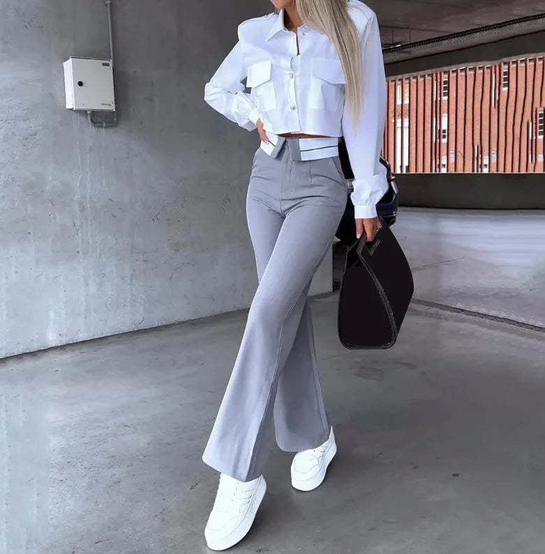 Office Lady Women's Pant Sets 2 Pieces New Holiday Style Short Blazers Coat + Straight Pants Suit 2024 Spring Womens Outfits - JN Fashion Fusion