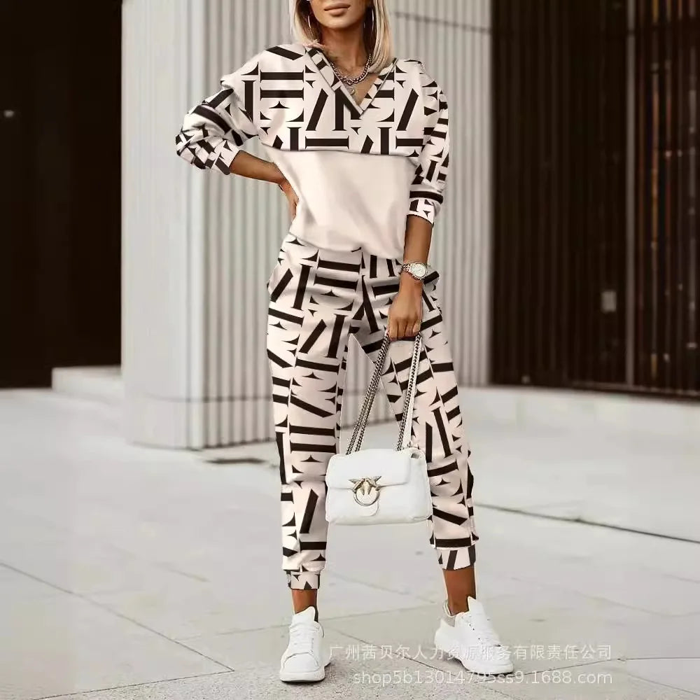 Mandylandy Printed Sweatshirts Top Sets Women Skinny Pencil Pants Sets Casual 2-Piece Sets Outfits Long Sleeve Pullovers Pant - JN Fashion Fusion