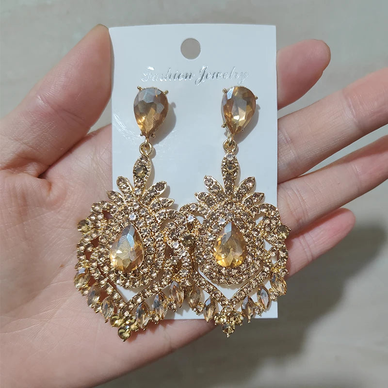 Vintage Statement Jewelry Wholesale Wedding Long Green Emerald Crystal Rhinestone Chandelier Dangle Drop Earrings for Women - JN Fashion Fusion