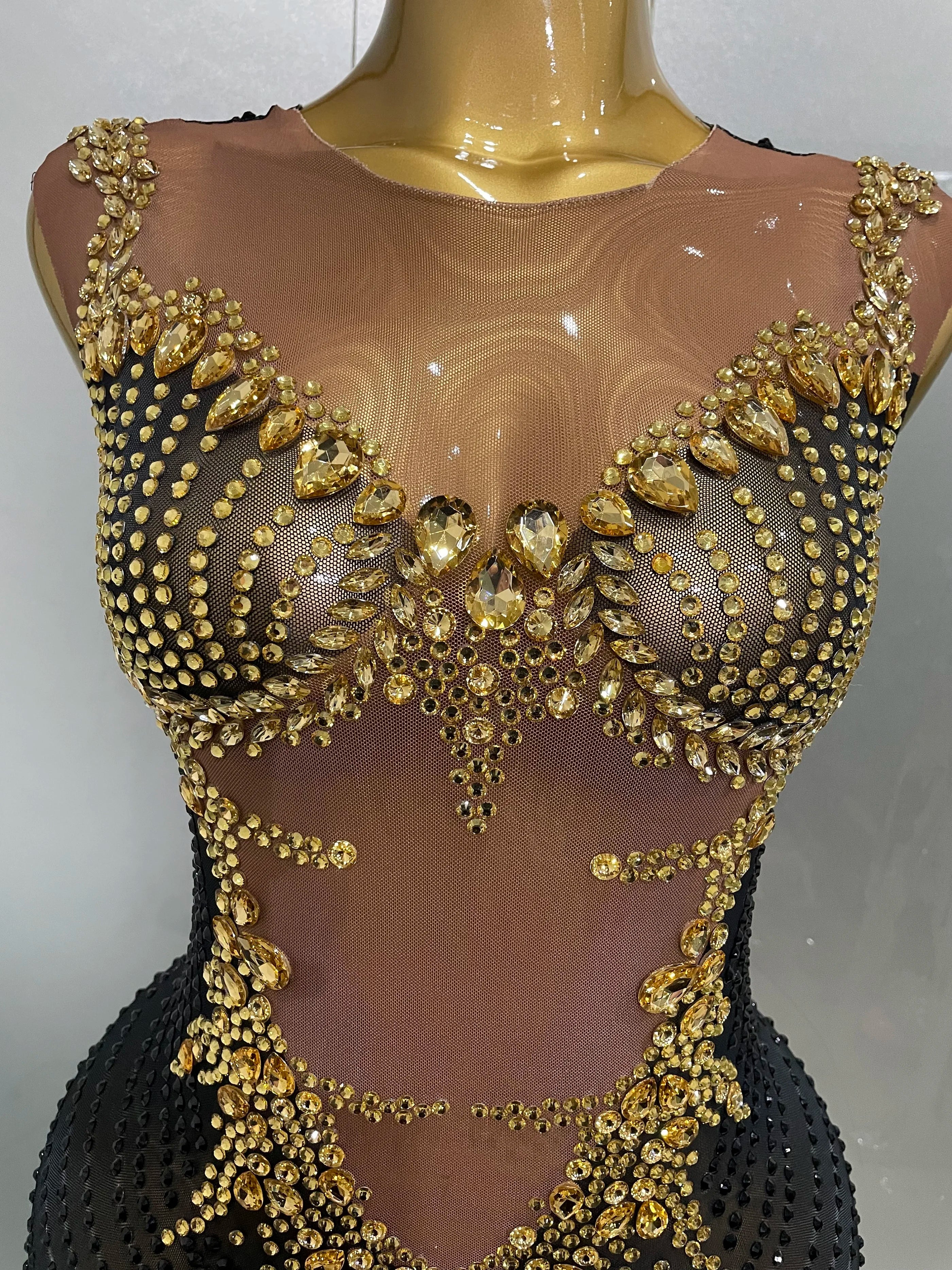 Sexy Sparkly Rhinestones Sleeveless Long Dress 2025 New Women Birthday Celebrate Evening Photo Shoot Stage Performance Costume - JN Fashion Fusion