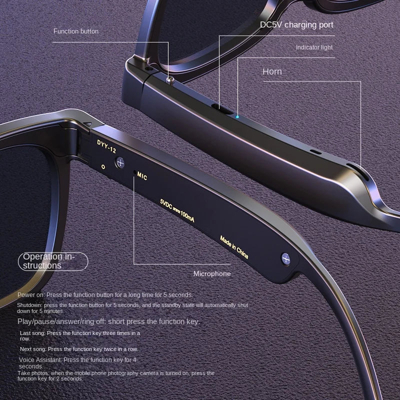 New DYY-12 Bluetooth Glasses Wireless Music Calling Smart Bluetooth Glasses Headset Polarized Sunglasses Sunglasses Tide - JN Fashion Fusion