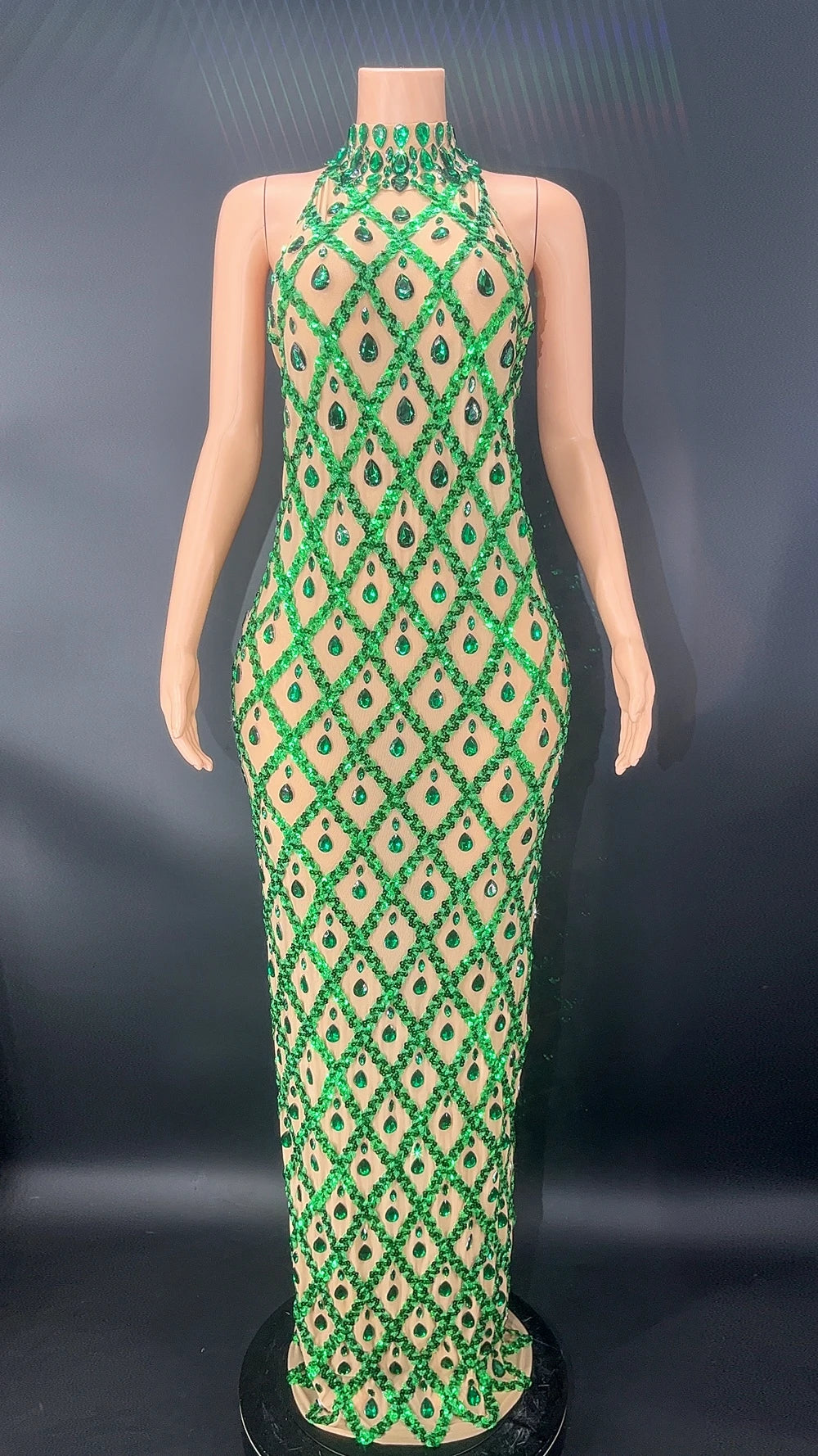 Elegant Dark Mesh Celebrate Evening Wedding Prom Gown Birthday Dress Photograph Wear Sparkly Rhinestones Sleeveless Long Dress - JN Fashion Fusion