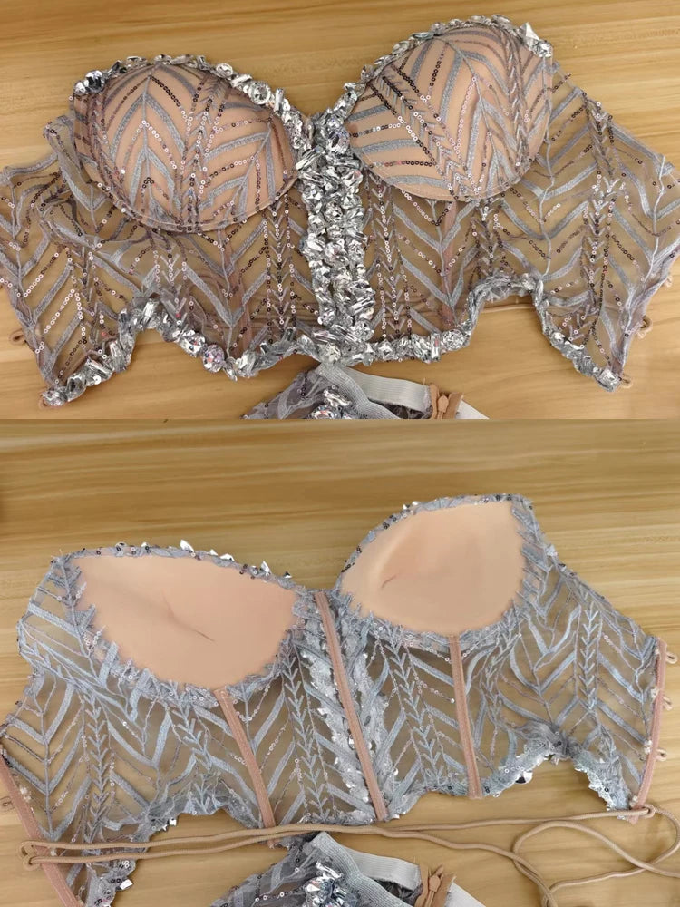 fashion glitter rhinestones sequin dress arm sleeves sexy mesh See through party wedding birthday Evening drag queen costumes