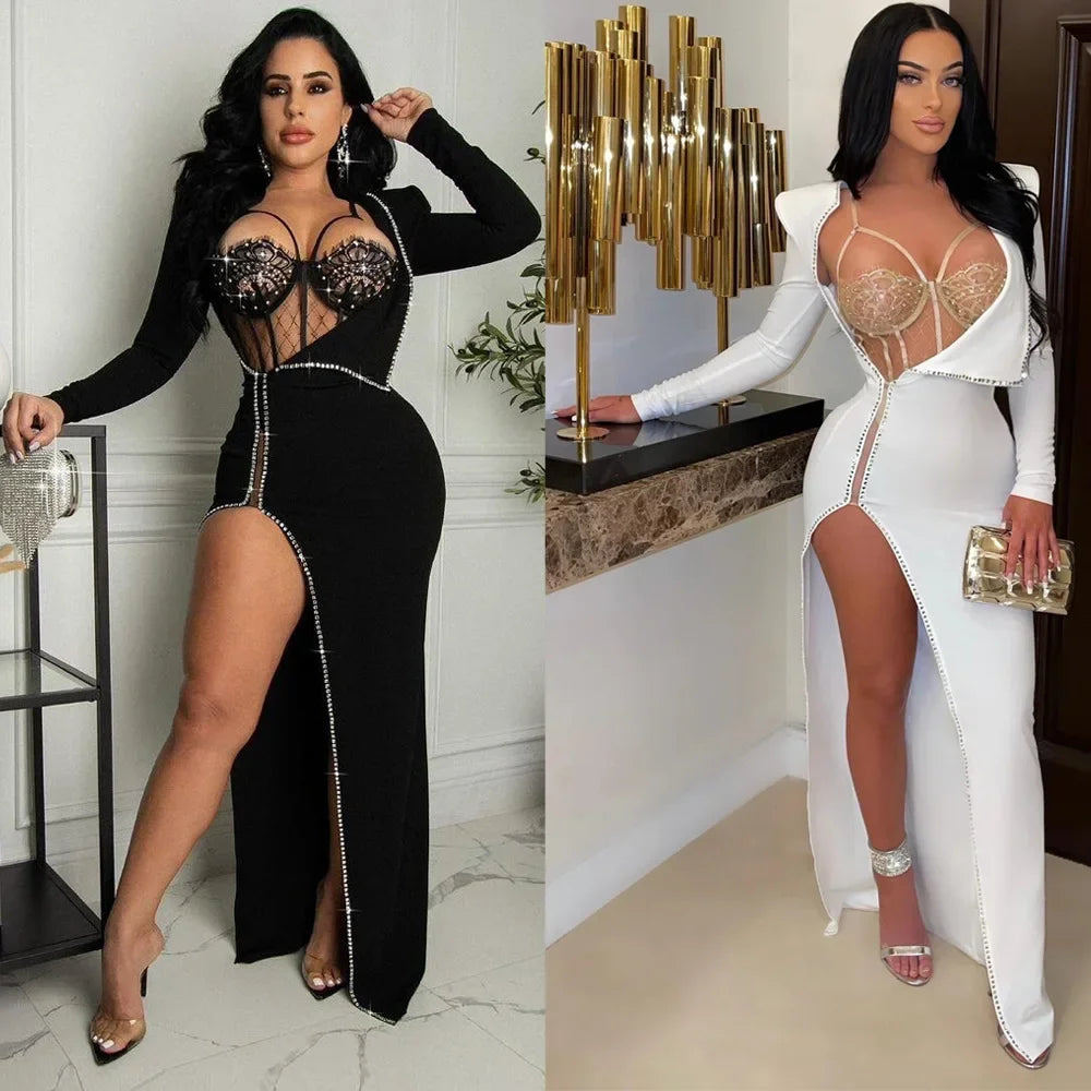 Amazon Fast Sale 2022 Autumn/Winter New Lace Long Sleeve 2-Piece Set Two Colors Nightclub Clothing Women's Fashion - JN Fashion Fusion