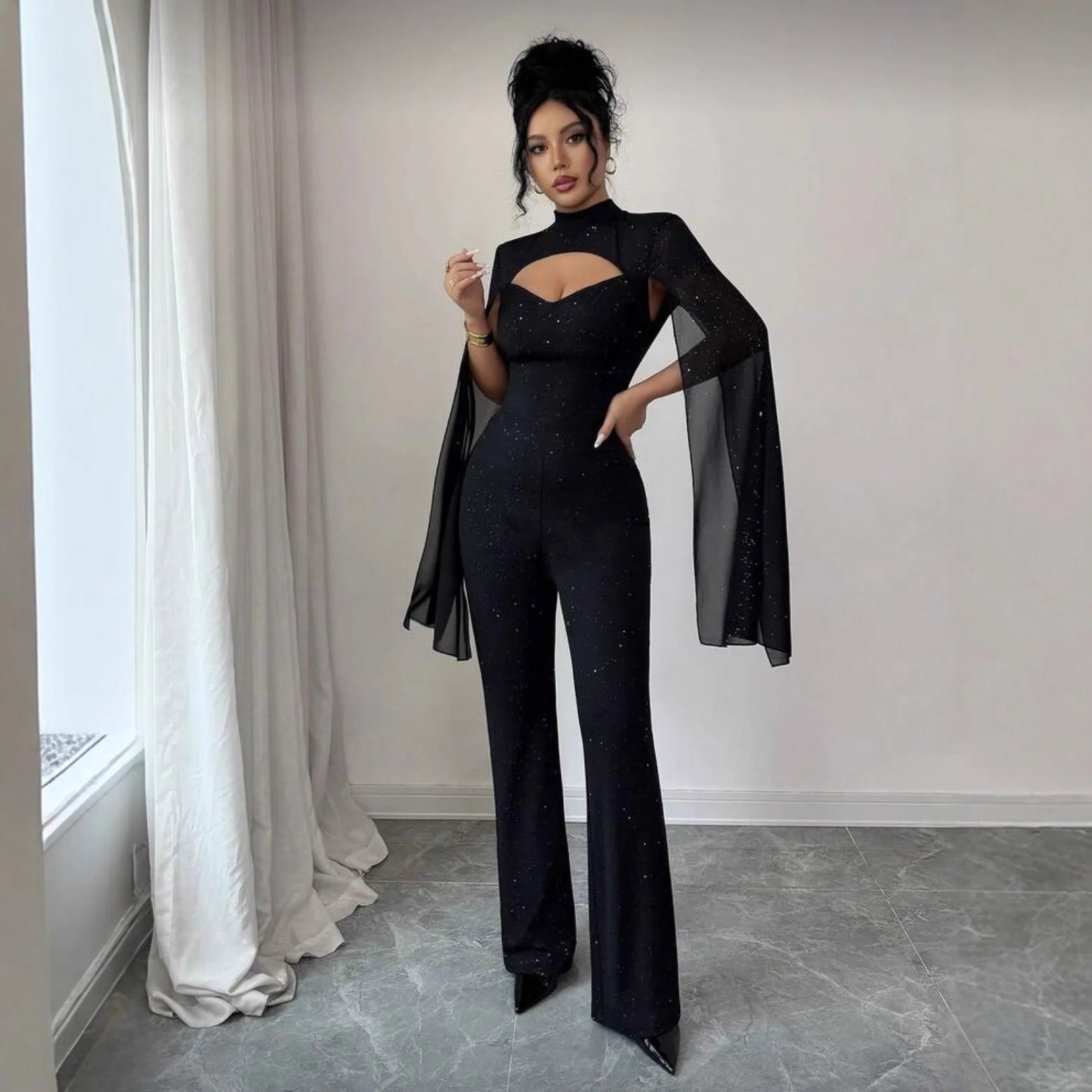 Fashion O Neck Slim Fit Jumpsuit Women Sexy Hollow Out Bandage Sequin Shiny Jumpsuit 2026 Party Romper Overalls Jumpsuits - JN Fashion Fusion