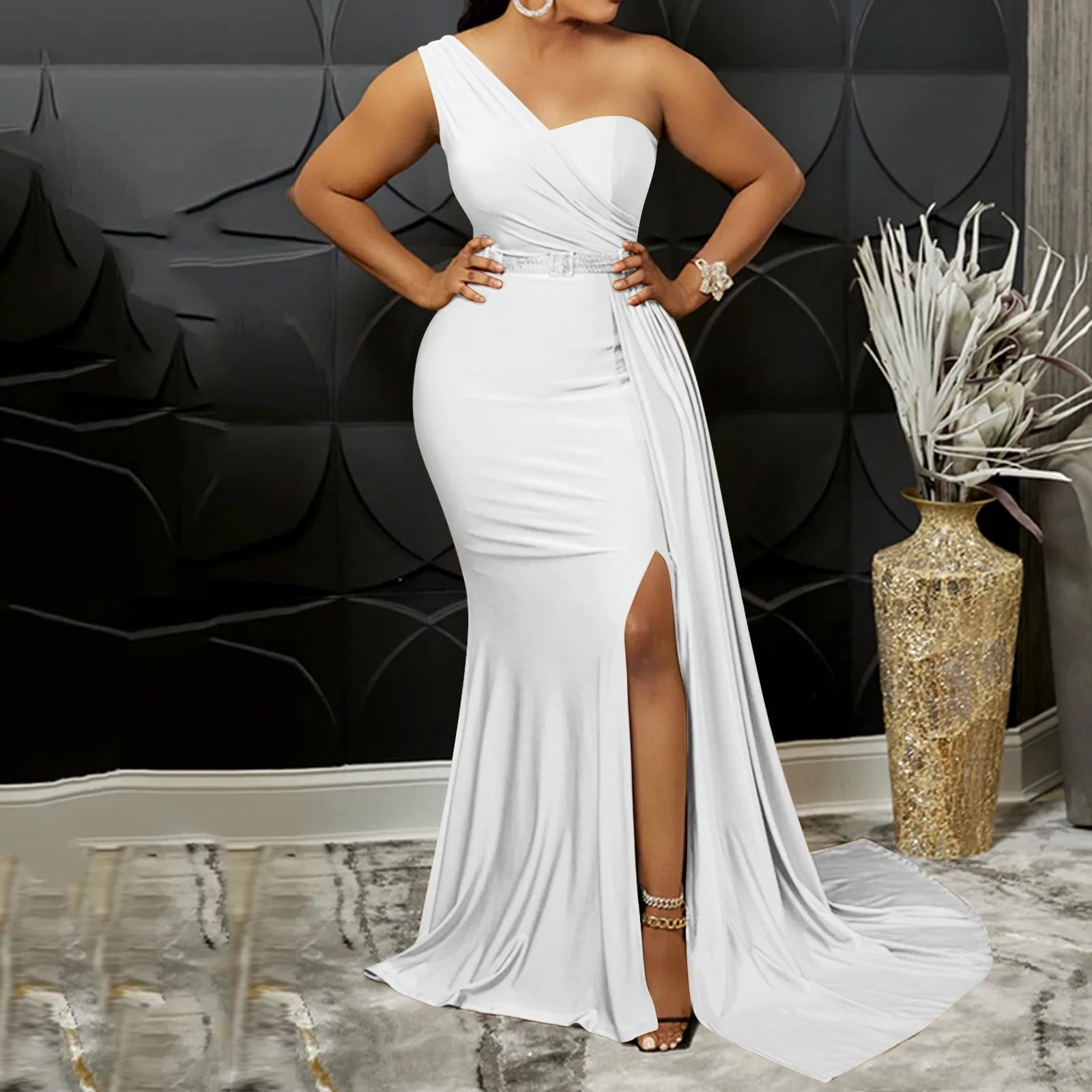 Yellow Women Sexy Bodycon Dresses Elegant One Shoulder Formal Party Event Evening Dress Female Side Slit African Gowns Vestidos - JN Fashion Fusion