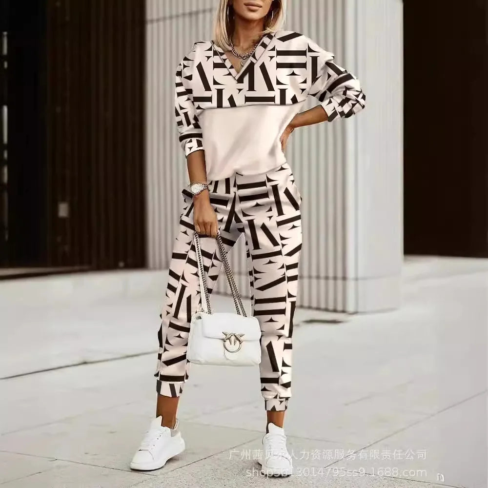 Mandylandy Printed Sweatshirts Top Sets Women Skinny Pencil Pants Sets Casual 2-Piece Sets Outfits Long Sleeve Pullovers Pant - JN Fashion Fusion