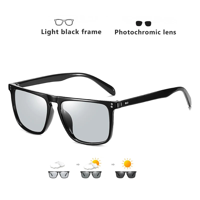 Brand Rivet Square Photochromic Sunglasses Men Polarized Women Driving Sun Glasses Day Night Vision Anti-Glare zonnebril heren - JN Fashion Fusion