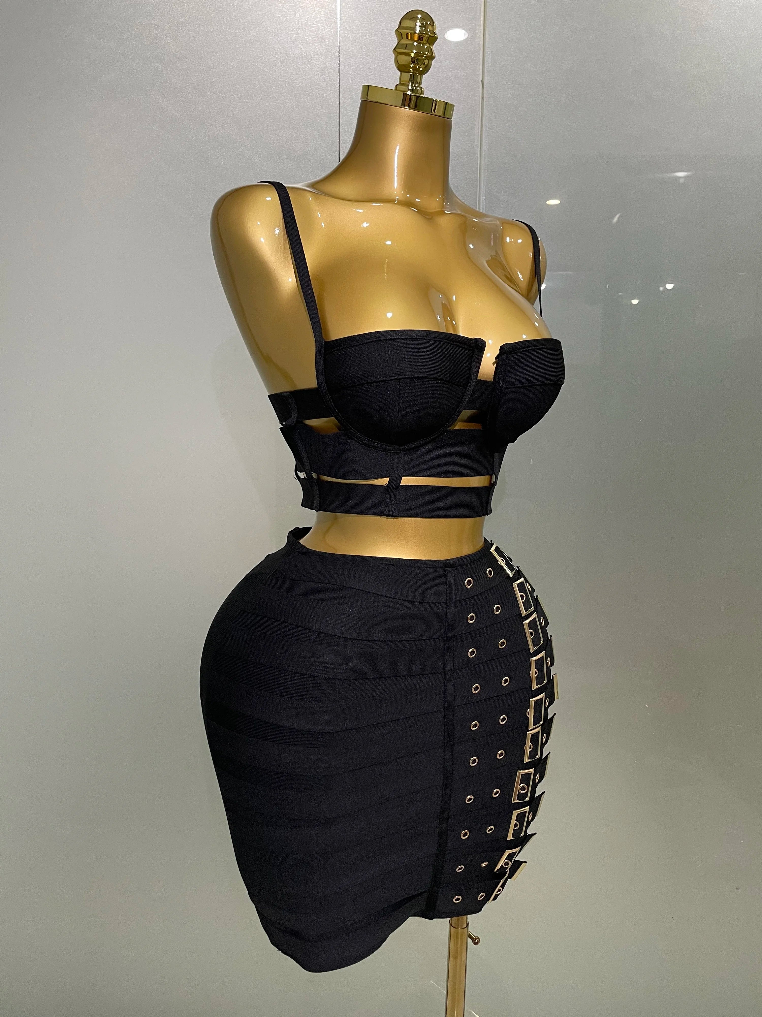 2025 New Arrival High Quality Women Sexy Bandage Tops Fashion Pencil Skirts Set Nightclub Party Celebrate Women's Set - JN Fashion Fusion