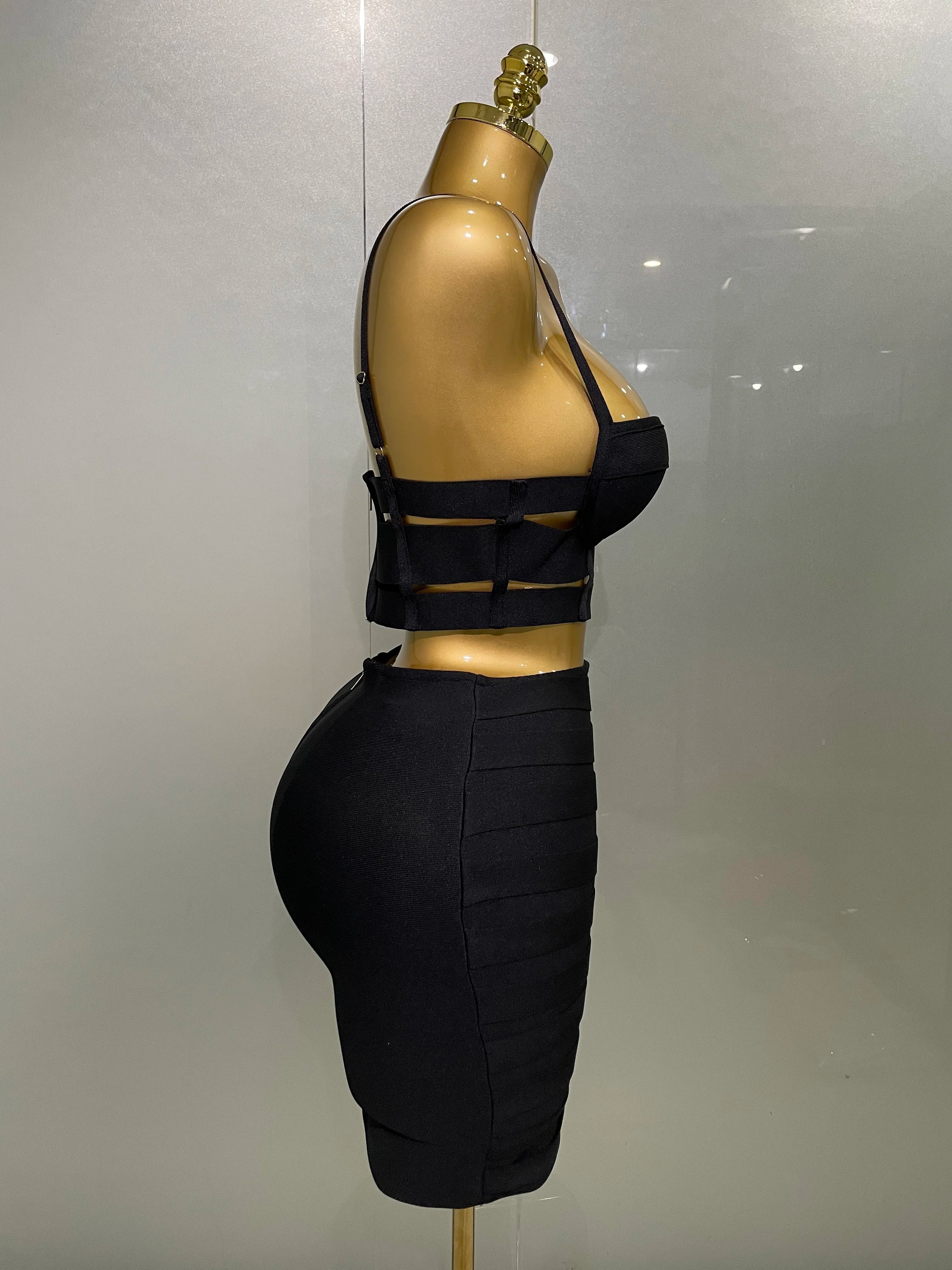 2025 New Arrival High Quality Women Sexy Bandage Tops Fashion Pencil Skirts Set Nightclub Party Celebrate Women's Set - JN Fashion Fusion