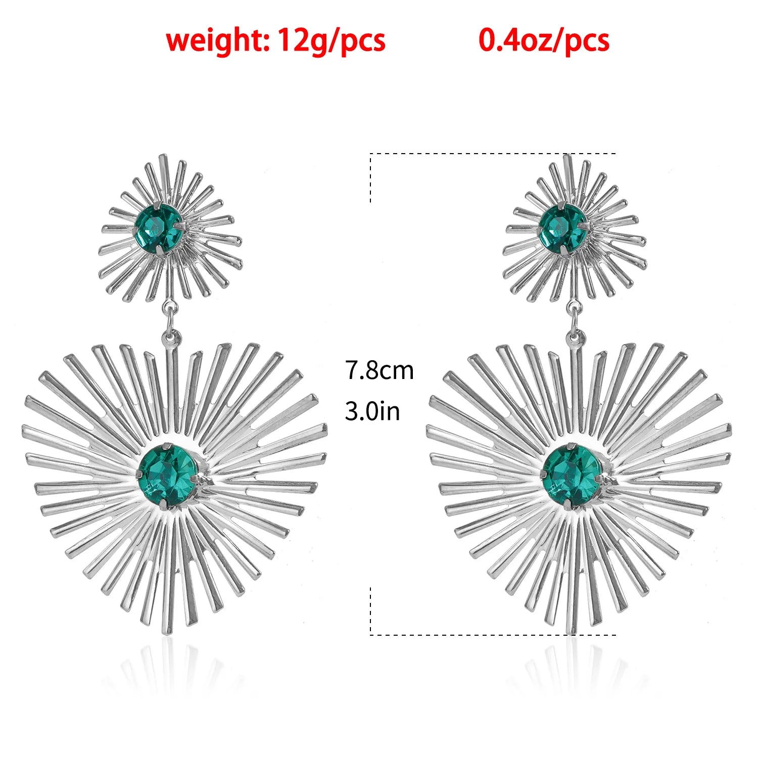 European American Style Personalized Rhinestone Light Luxury Earrings Women Versatile Exaggerated High-End Emerald Green Love - JN Fashion Fusion