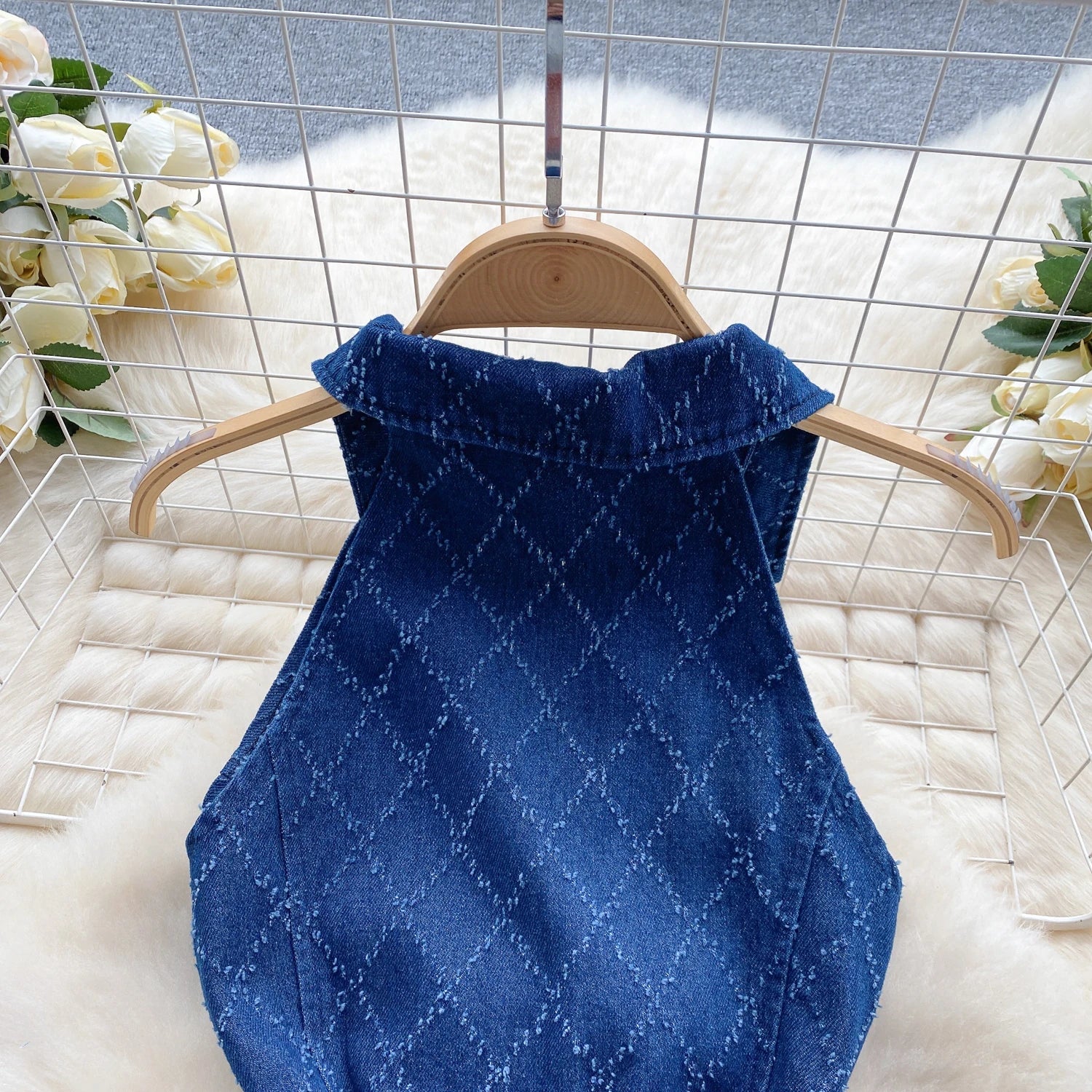 Summer Women Plaid Denim Dress Vintage Style Sleeveless Temperament Single Breasted Slim Short A-line Jeans Dress Sundress - JN Fashion Fusion