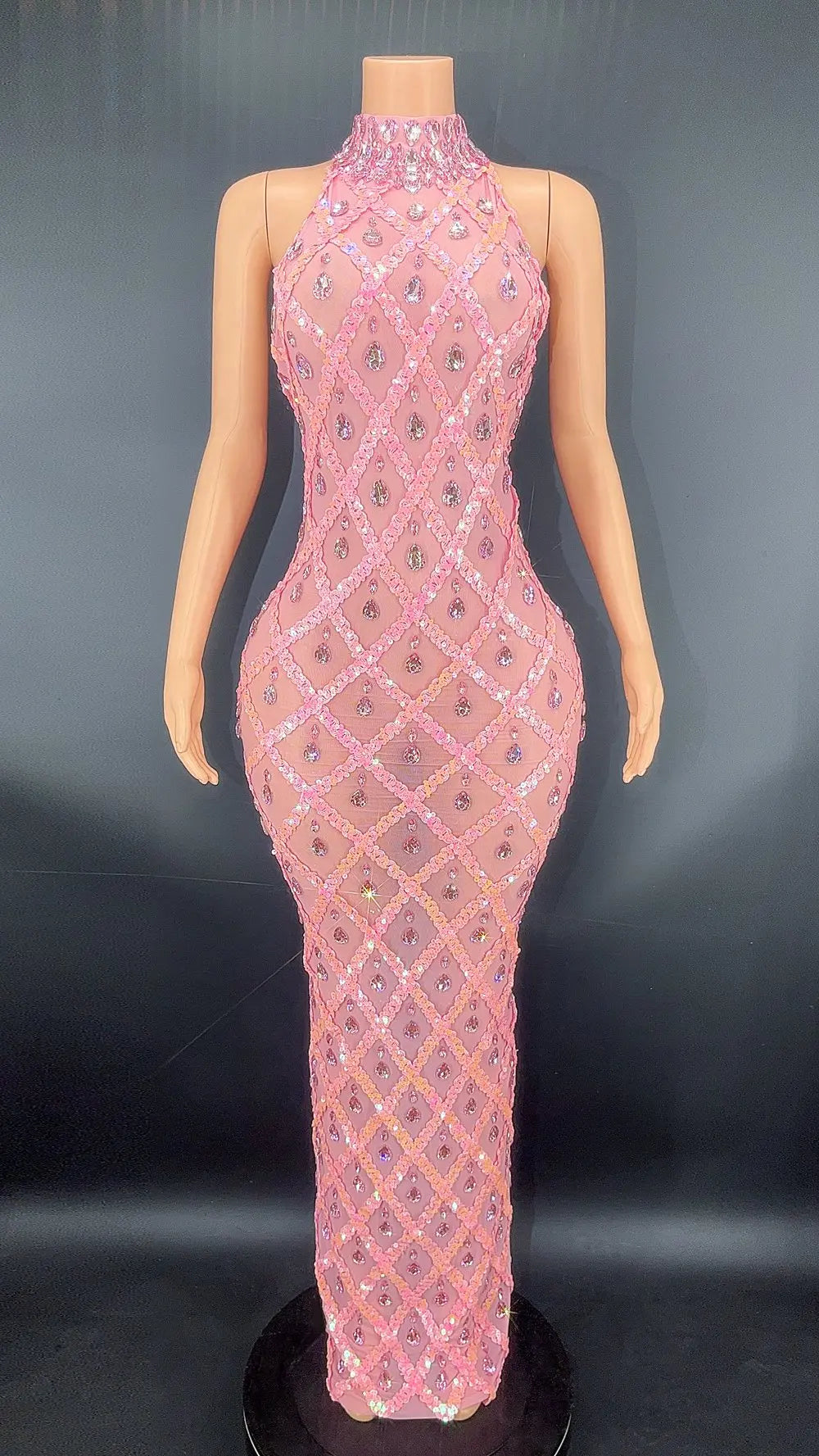 Elegant Dark Mesh Celebrate Evening Wedding Prom Gown Birthday Dress Photograph Wear Sparkly Rhinestones Sleeveless Long Dress - JN Fashion Fusion