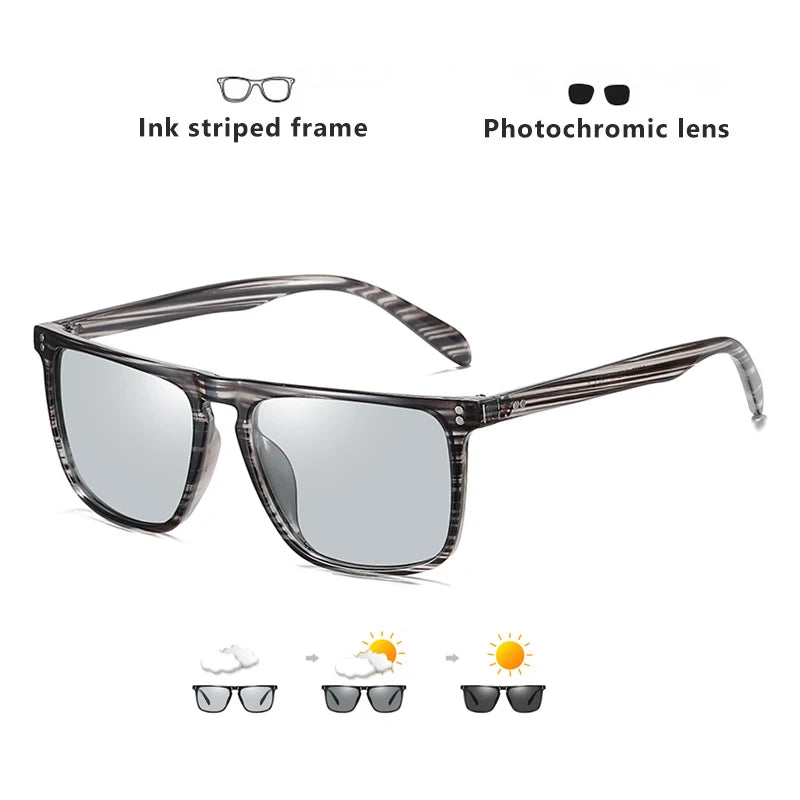 Brand Rivet Square Photochromic Sunglasses Men Polarized Women Driving Sun Glasses Day Night Vision Anti-Glare zonnebril heren - JN Fashion Fusion