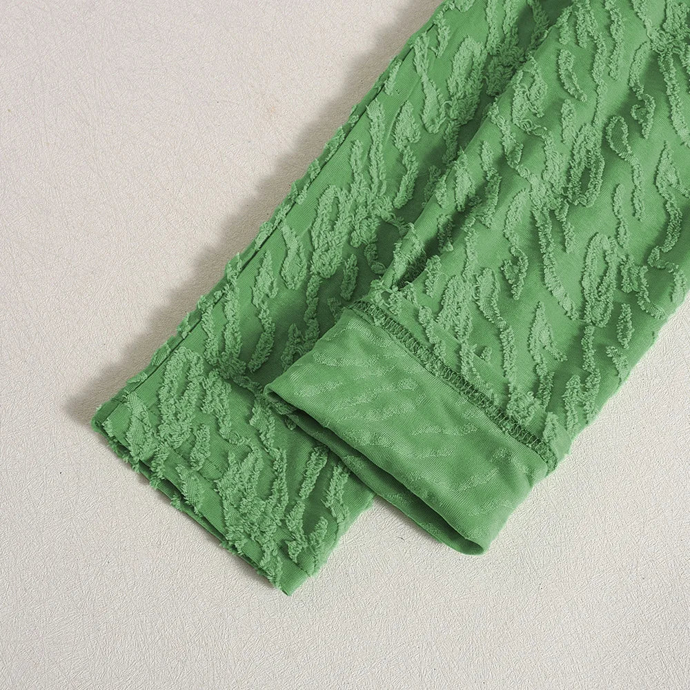 New Fashionable Round Neck Long Sleeve Flocked Slim European and American Women's Dress