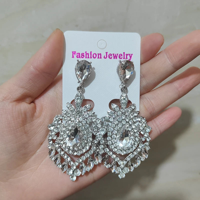 Vintage Statement Jewelry Wholesale Wedding Long Green Emerald Crystal Rhinestone Chandelier Dangle Drop Earrings for Women - JN Fashion Fusion