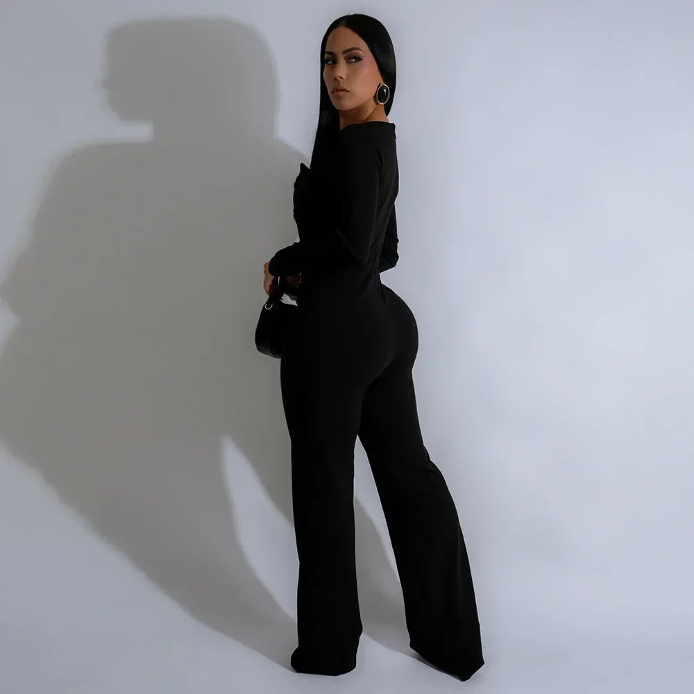 CM.YAYA Elegant Button Long Sleeve Irregular Girl Jumpsuits 2025 Spring Women's Overalls Outfits Night Club Streetwear One Piece