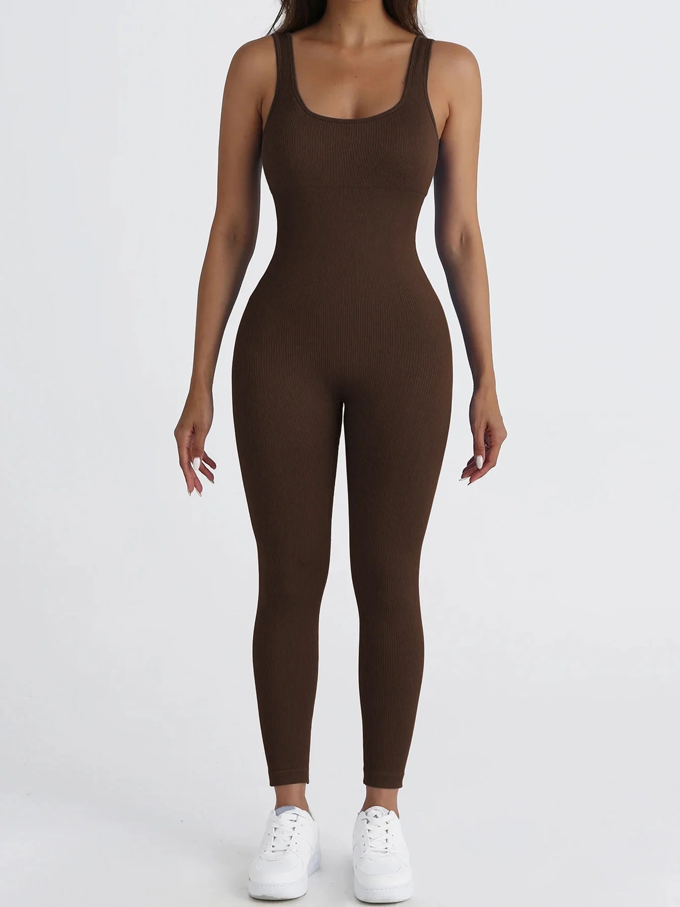 Women's shapewear jumpsuit slim fit square neck sleeveless summer jumpsuit ribbed yoga suit sports outdoor casual clothing - JN Fashion Fusion