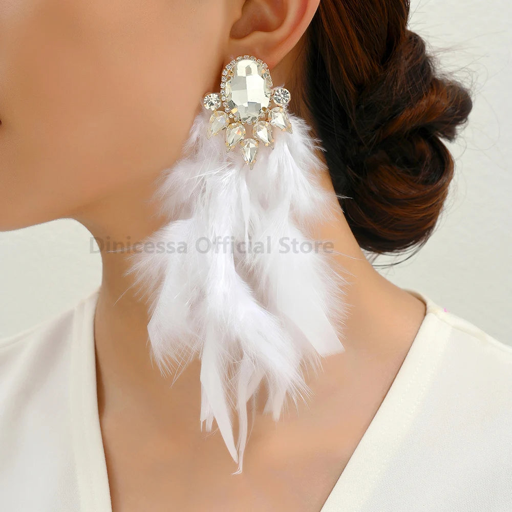 Feather Tassel Charm Elegant Long Dangle Drop Earrings For Women Luxury Design Fairy Holiday Wedding Party Jewelry Accessories