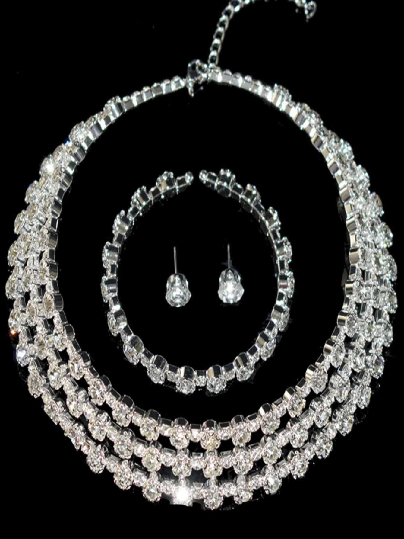 4-piece women's jewelry set with rhinestones, multi-layer collars, earrings, bracelets, wedding party accessories - JN Fashion Fusion
