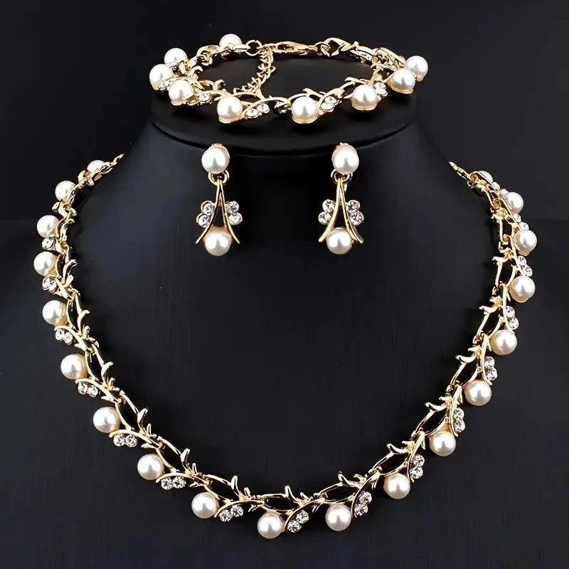 3pcs Sweet Jewelry Set - Artificial Pearl Pendant Necklace, Earrings & Bracelet for Banquet Party - JN Fashion Fusion