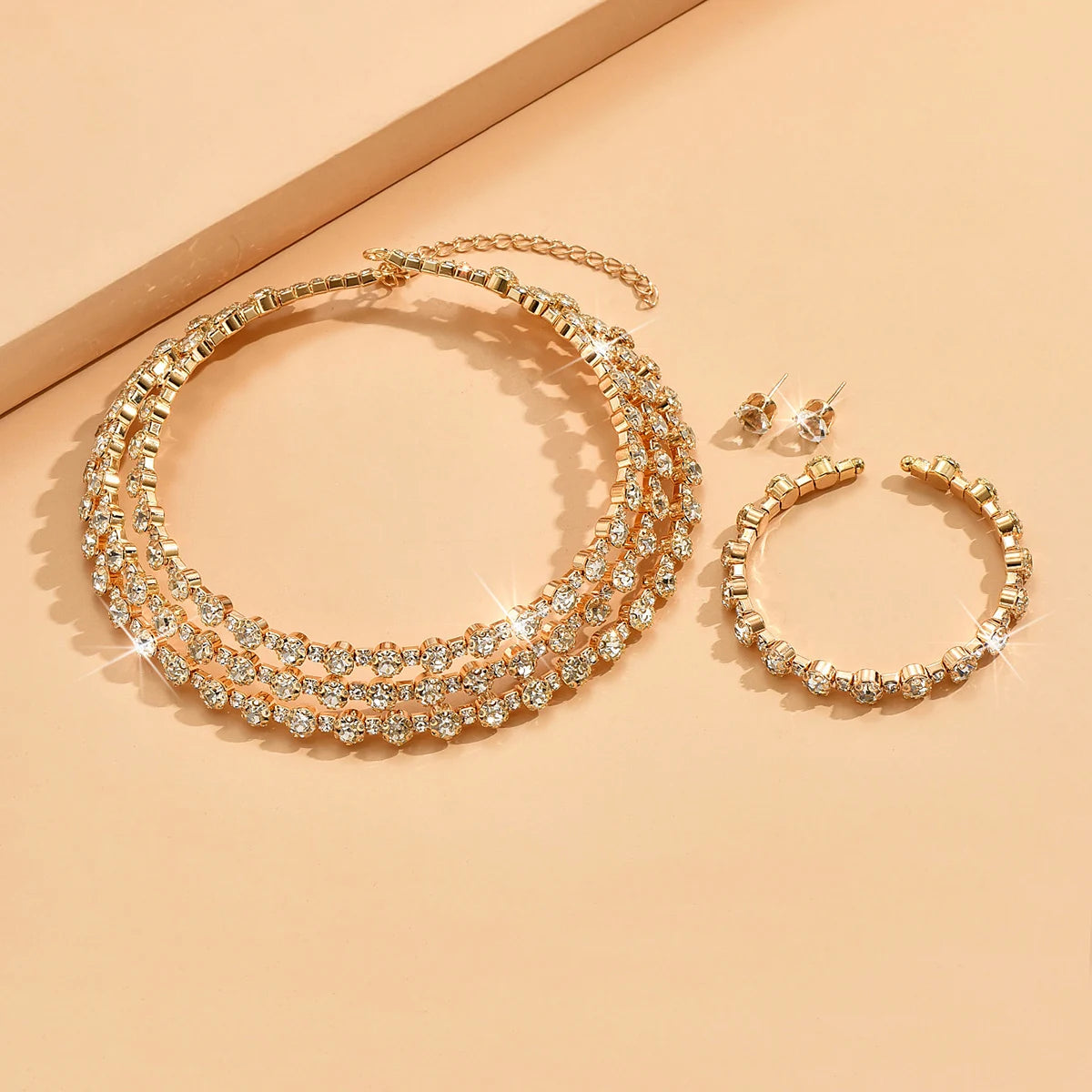 4-piece women's jewelry set with rhinestones, multi-layer collars, earrings, bracelets, wedding party accessories - JN Fashion Fusion