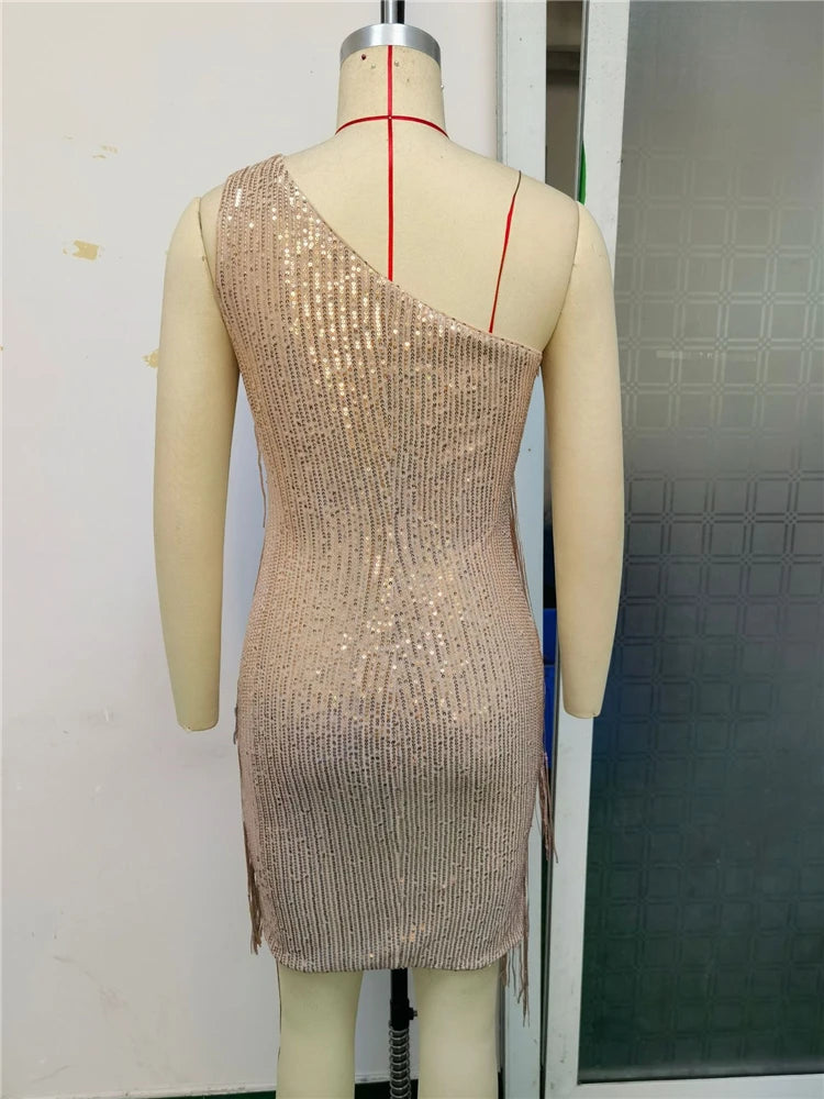 HBLL Real Photo Luxury Flapper Dress Sequin Fringe Tassel Dress Sexy One Shoulder Cocktail Latin Dance Ballroom Birthday Dress